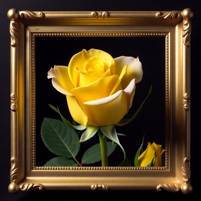 Yellow rose in a golden frame
