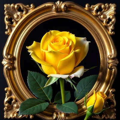 Yellow rose in golden frame