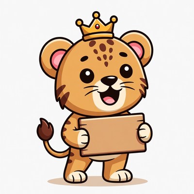 Cute cartoon lion with a sign