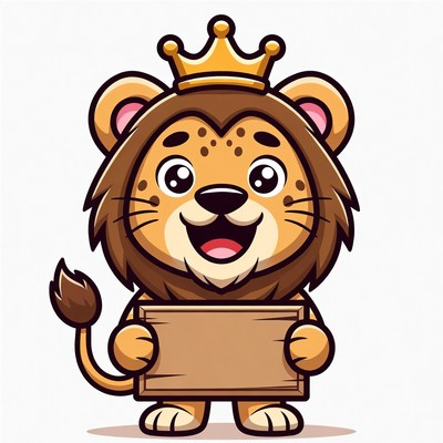 Cute lion character holding a sign