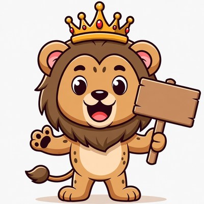 Lion holds sign with crown