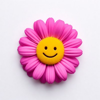 Bright pink flower with happy face