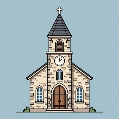 Small church with clock tower design