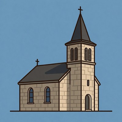 Church building on blue background