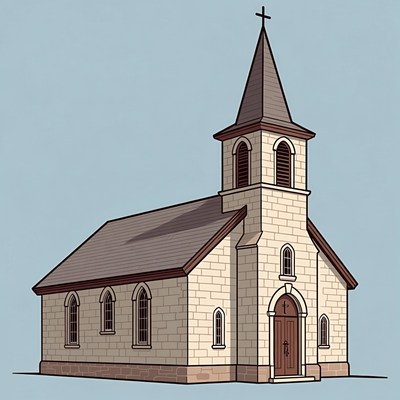 Stone church with steeple in simple design
