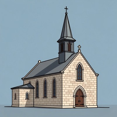 Church with steeple in simple design