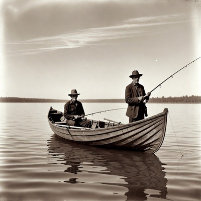 Two men fishing in a boat
