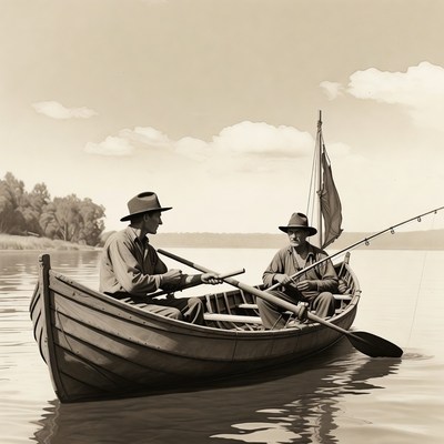 Two men fishing in a boat