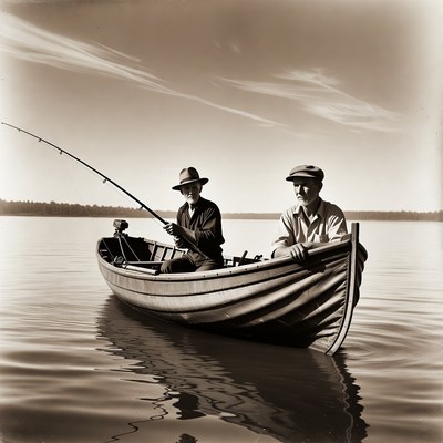 Two men fishing in a boat