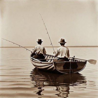 Fishing on a calm lake with friends