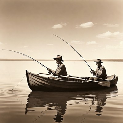 Fishing from a small boat on a lake