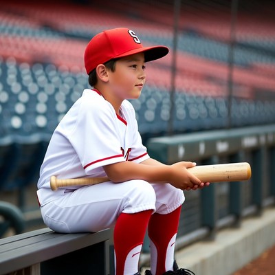 Young player waits on bench during game