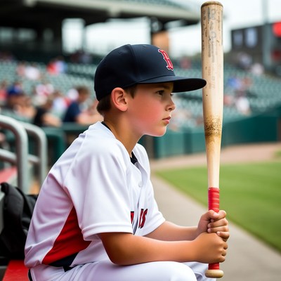Young player waiting to bat at baseball game