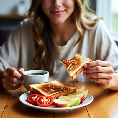Woman enjoying breakfast at home