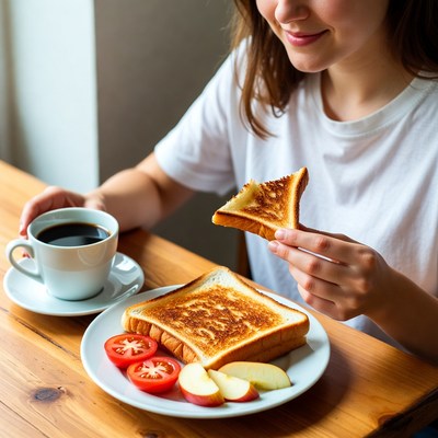 Breakfast at home with coffee and toast