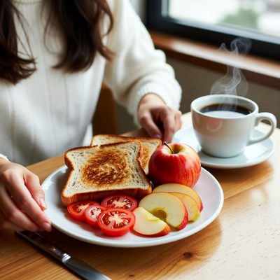 Morning meal with toast and coffee