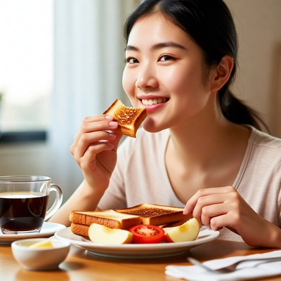 Eating breakfast in a cozy kitchen