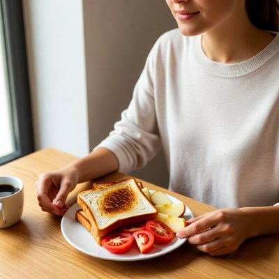 Breakfast at a cozy table near window