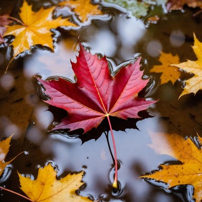 Colorful leaves floating in water