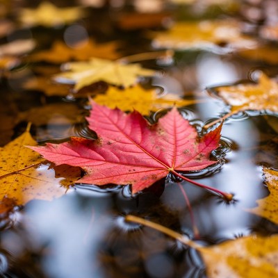 Red maple leaf on water surface