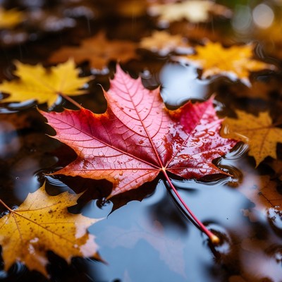 Red leaf floating in water