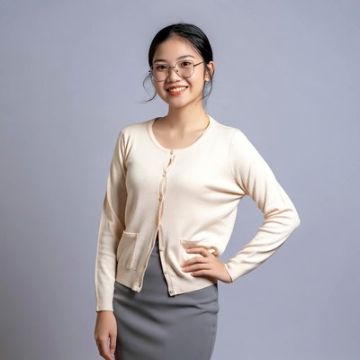 Young woman poses in studio setting