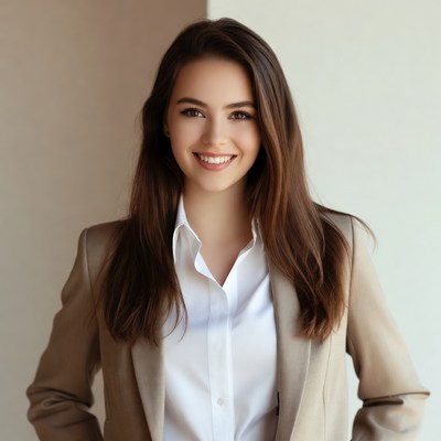 Woman in a jacket smiling indoors