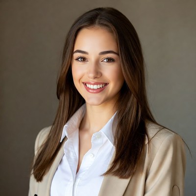 Young woman smiles in business attire