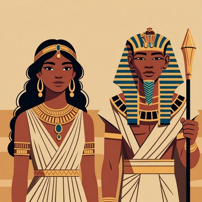 Egyptian figures in ancient setting