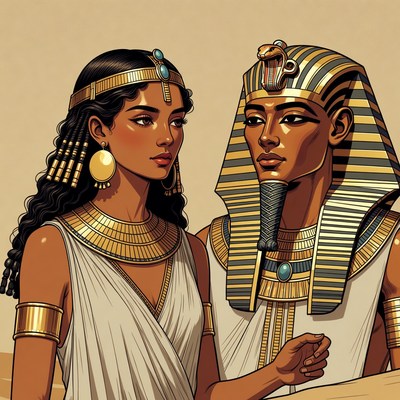 Meeting of two ancient figures in egypt