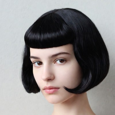 Young woman with black bob hairstyle