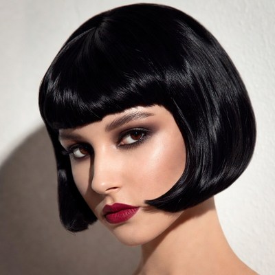 Black bob haircut and makeup look