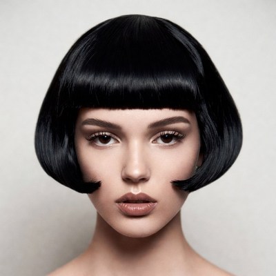 Black bob haircut with straight bangs