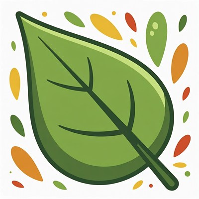 Green leaf with colorful background shapes