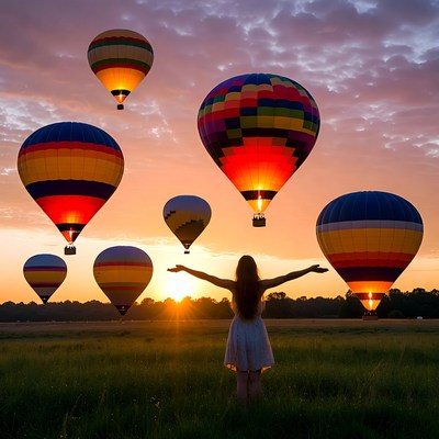 Hot air balloons at sunset