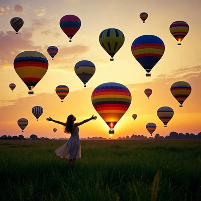 Colorful balloons above a field