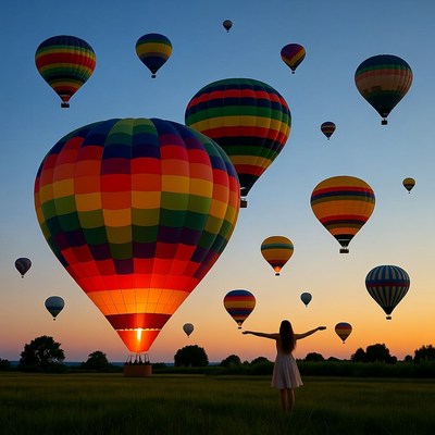 Hot air balloons at sunset