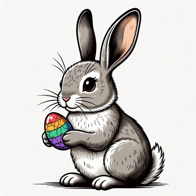 Rabbit holding colorful easter egg