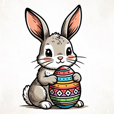 Cute bunny holding easter egg