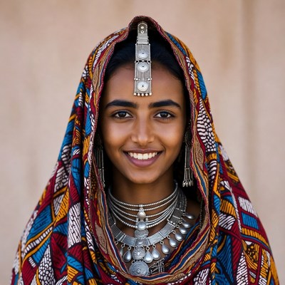 Smiling woman with traditional jewelry