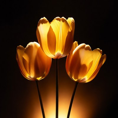 Three tulips lit from behind
