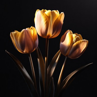 Three tulips under soft light