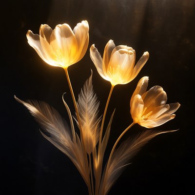 Golden tulips on dark background