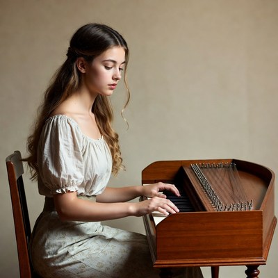 Young woman plays musical instrument indoors