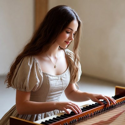 Young woman plays musical instrument indoors