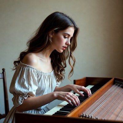 Young woman plays instrument indoors
