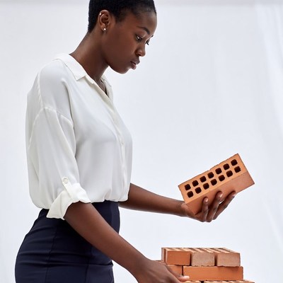 Building with bricks in a studio