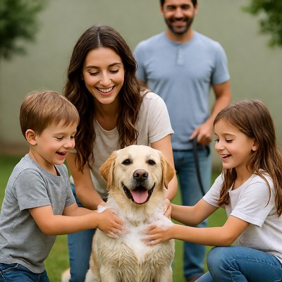 Family enjoying time with dog