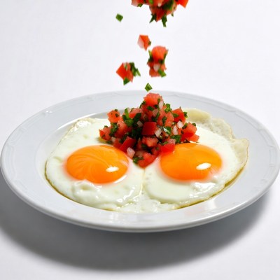 Eggs with salsa on a plate