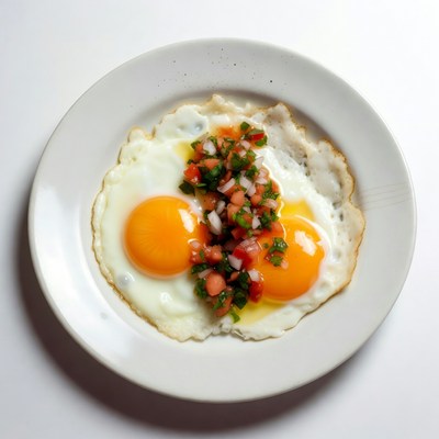 Eggs with salsa on a plate